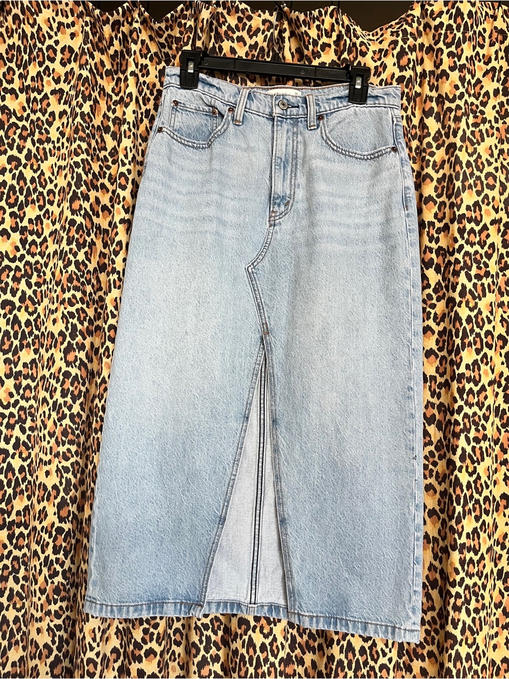Abercrombie Light Blue Denim Midi Skirt